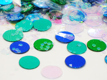 Round Confetti, Blue, Green and Iridescent 1/4